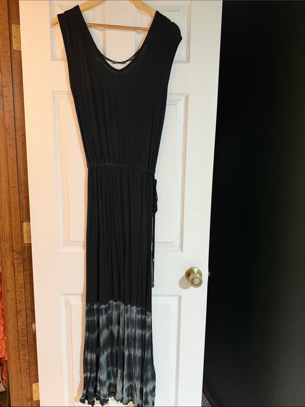 Black Sleeveless Maxi Dress with Tie-Dye Hem